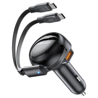 Acefast B13 car charger 53W USB-A / 2 USB-C retractable cables - black