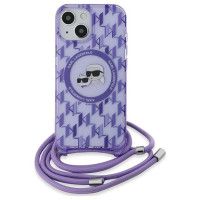 Karl Lagerfeld IML Crossbody Monogram Karl & Choupette Head MagSafe case for iPhone 15 / 14 / 13 - purple