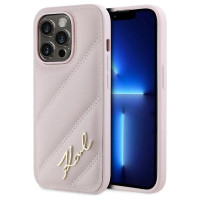 Karl Lagerfeld Diagonal Quilted Script case for iPhone 14 Pro Max - pink