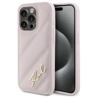 Karl Lagerfeld Diagonal Quilted Script case for iPhone 15 Pro Max - pink