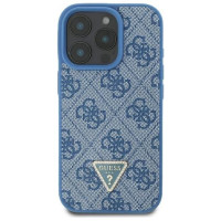 Guess Leather Metal Logo Strass Crossbody Case for iPhone 16 Pro - Blue