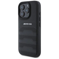 Mercedes AMG Leather Debossed Lines Black Logo iPhone 16 Pro Max Case - Black