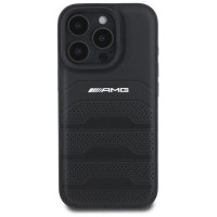 Mercedes AMG Leather Debossed Lines Black Logo iPhone 16 Pro Max Case - Black