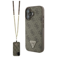 Guess Leather Metal Logo Strass Crossbody Case for iPhone 16 - Brown