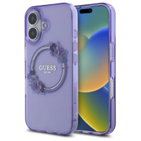 Guess IML Flowers Wreath MagSafe iPhone 16 Case - Purple