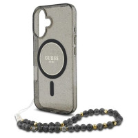 Guess IML Glitter With Pearl Strap MagSafe case for iPhone 16 - black