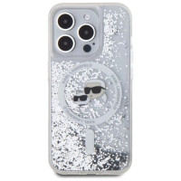 Karl Lagerfeld Liquid Glitter Karl & Choupette Head Magsafe Case for iPhone 15 Pro Max - Clear