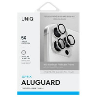 Uniq Optix Aluminum Camera Lens Protector iPhone 16 Pro 6.3" / 16 Pro Max 6.9" sterling silver camera lens glass with applicator