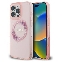 Guess IML Flowers Wreath MagSafe iPhone 16 Pro Max Case - Pink