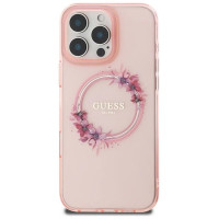 Guess IML Flowers Wreath MagSafe iPhone 16 Pro Max Case - Pink