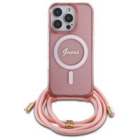 Guess Crossbody Cord Script MagSafe Case for iPhone 16 Pro - Pink