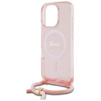 Guess Crossbody Cord Script MagSafe Case for iPhone 16 Pro - Pink
