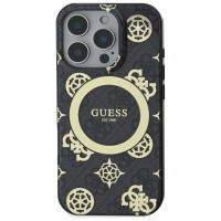 Guess IML Peony On 4G Background MagSafe Case for iPhone 16 Pro Max - Black