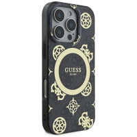 Guess IML Peony On 4G Background MagSafe Case for iPhone 16 Pro Max - Black