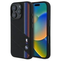 BMW Silicone Cut Tricolor Lines MagSafe Case for iPhone 16 Pro - Black