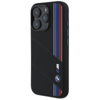 BMW Silicone Cut Tricolor Lines MagSafe Case for iPhone 16 Pro - Black