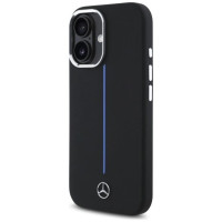 Mercedes Silicone Blue Stripe MagSafe iPhone 16 Case - Black