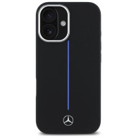 Mercedes Silicone Blue Stripe MagSafe iPhone 16 Case - Black
