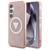 Guess 4G Glitter Triangle Buttons MagSafe Case for Samsung Galaxy S25 Pink