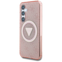 Guess 4G Glitter Triangle Buttons MagSafe Case for Samsung Galaxy S25 Pink