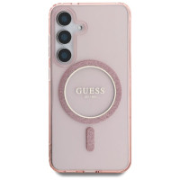 Guess Glitter Circle Classic Logo MagSafe Case for Samsung Galaxy S25 Pink