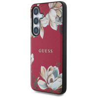 Guess Grained Printed Flower Pattern MagSafe case for Samsung Galaxy S25 fuchsia