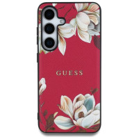 Guess Grained Printed Flower Pattern MagSafe case for Samsung Galaxy S25 fuchsia