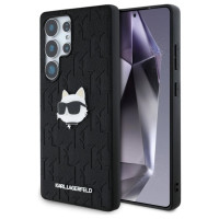 Karl Lagerfeld Leather Monogram Pin Logo Choupette Head Samsung Galaxy S25 Ultra Case Black