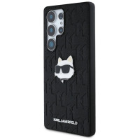 Karl Lagerfeld Leather Monogram Pin Logo Choupette Head Samsung Galaxy S25 Ultra Case Black
