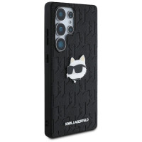 Karl Lagerfeld Leather Monogram Pin Logo Choupette Head Samsung Galaxy S25 Ultra Case Black