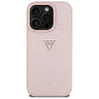 Guess Hot Stamp 4G Pattern Triangle Metal Logo iPhone 16 Pro Max Case - Pink
