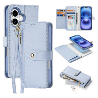 Dux Ducis Lawa iPhone 16 Leather Case with Detachable Magnetic Wallet - Blue