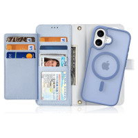 Dux Ducis Lawa iPhone 16 Leather Case with Detachable Magnetic Wallet - Blue