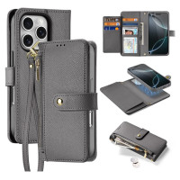 Dux Ducis Lawa iPhone 16 Pro Leather Case with Detachable Magnetic Wallet - Gray