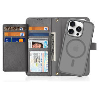 Dux Ducis Lawa iPhone 16 Pro Leather Case with Detachable Magnetic Wallet - Gray