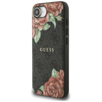 Guess 4G Flowers Print MagSafe case for iPhone 16e - black