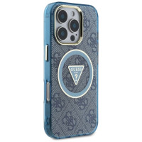 Guess IML Metal Glitter 4G Circle Triangle MagSafe Case for iPhone 16 Pro Max - Blue