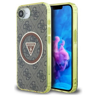 Guess IML Metal Glitter 4G Circle Triangle MagSafe case for iPhone 16e - brown