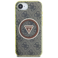 Guess IML Metal Glitter 4G Circle Triangle MagSafe case for iPhone 16e - brown