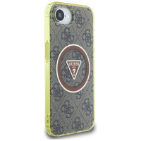 Guess IML Metal Glitter 4G Circle Triangle MagSafe case for iPhone 16e - brown