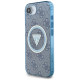 Guess IML Metal Glitter 4G Circle Triangle MagSafe Case for iPhone 16e - Blue