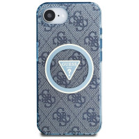 Guess IML Metal Glitter 4G Circle Triangle MagSafe Case for iPhone 16e - Blue