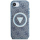 Guess IML Metal Glitter 4G Circle Triangle MagSafe Case for iPhone 16e - Blue