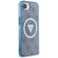 Guess IML Metal Glitter 4G Circle Triangle MagSafe Case for iPhone 16e - Blue
