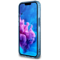 Guess IML Metal Glitter 4G Circle Triangle MagSafe Case for iPhone 16e - Blue