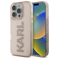 Karl Lagerfeld IML Rhinestones Logo iPhone 16 Pro Max Case - Pink