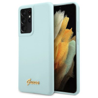 Guess GUHCS21LLSLMGLB S21 Ultra G998 blue/blue hardcase Silicone Script Metal Logo