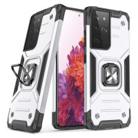 Wozinsky Ring Armor tough hybrid case cover + magnetic holder for Samsung Galaxy S22 Ultra silver