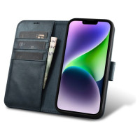 Icarer Oil Wax Wallet Case 2in1 Case iPhone 14 Anti-RFID Leather Flip Case Blue (WMI14220721-BU)
