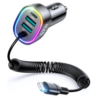 Joyroom fast car charger 4 in 1 PD, QC3.0, AFC, FCP with Lightning cable 1.6m 57W black (JR-CL20)